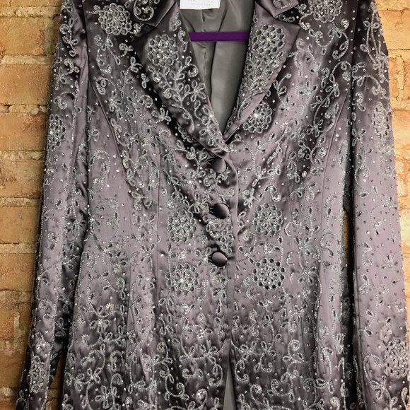 Badgley Mischka -Gray Sequin Holiday Blazer - Picture 3 of 4